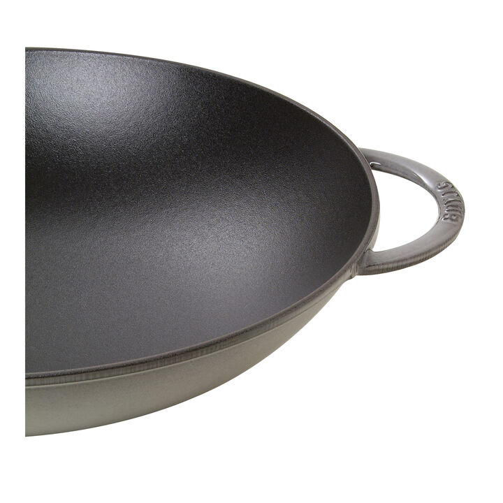 Specialities, 37 cm / 14.5 inch cast iron Wok with glass lid, graphite-grey, large 2