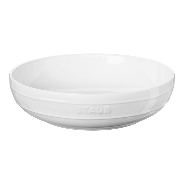 Stoneware, 11.5-inch, Shallow Serving Bowl, white, large 1