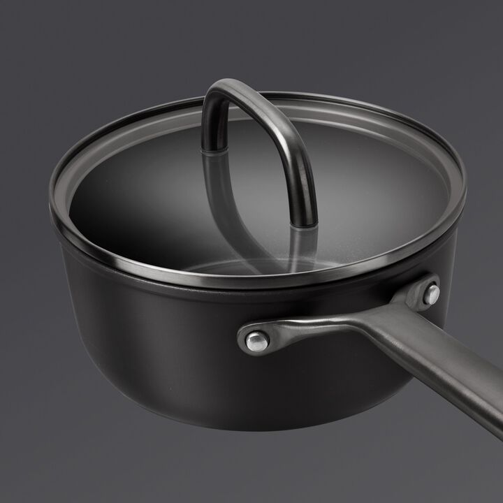 Milano,  aluminum round Sauce pan with glass lid, black, large 3