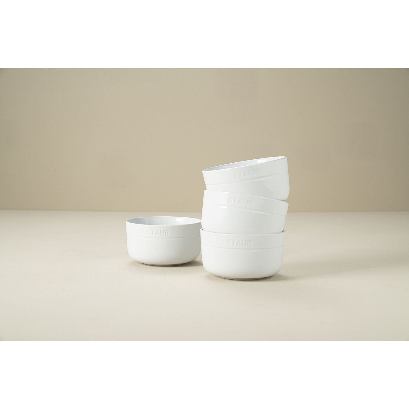 4 Piece ceramic Bowl set, white,,large 3