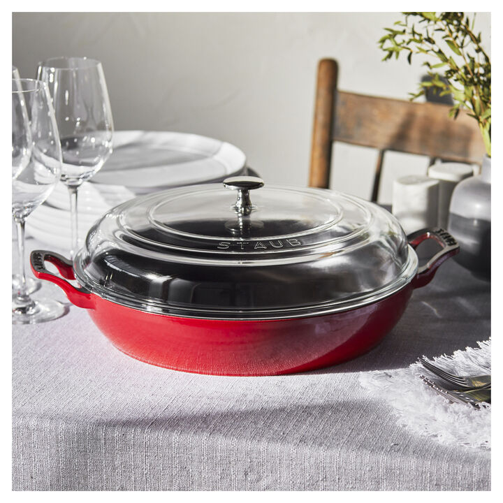 Cast Iron, 3.5 qt, Braiser With Glass Lid, Cherry, large 4