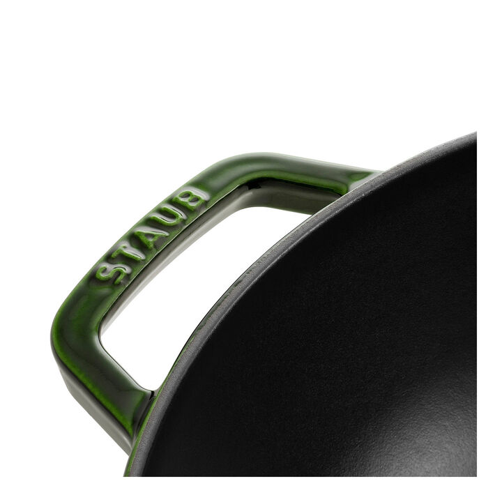 Specialities, 30 cm / 12 inch cast iron Wok with glass lid, basil-green, large 2