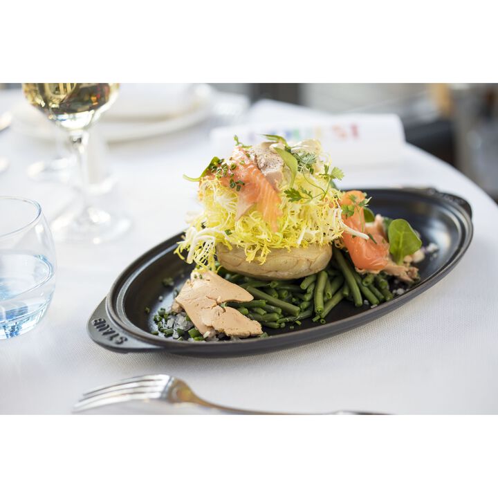 Cast Iron, 12.25 inch, Oval, Covered Fish Pan, Black Matte, large 2