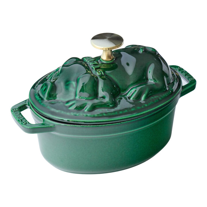 鋳物ホーロー鍋, ピギーココット 17 cm, オーバル, バジルグリーン, 鋳鉄, large 1