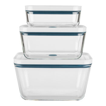 Vakumlu Saklama Kabı Seti, S/M/L / 3-parça, Borosilikat Cam, Akdeniz Mavisi,,large 3