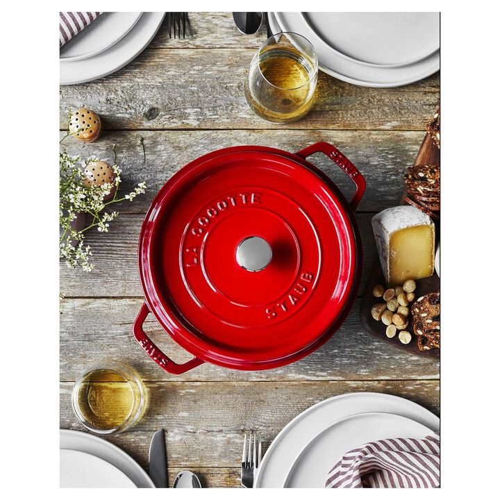 Cast Iron, 7 qt, Round, Dutch Oven, Cherry, large 2