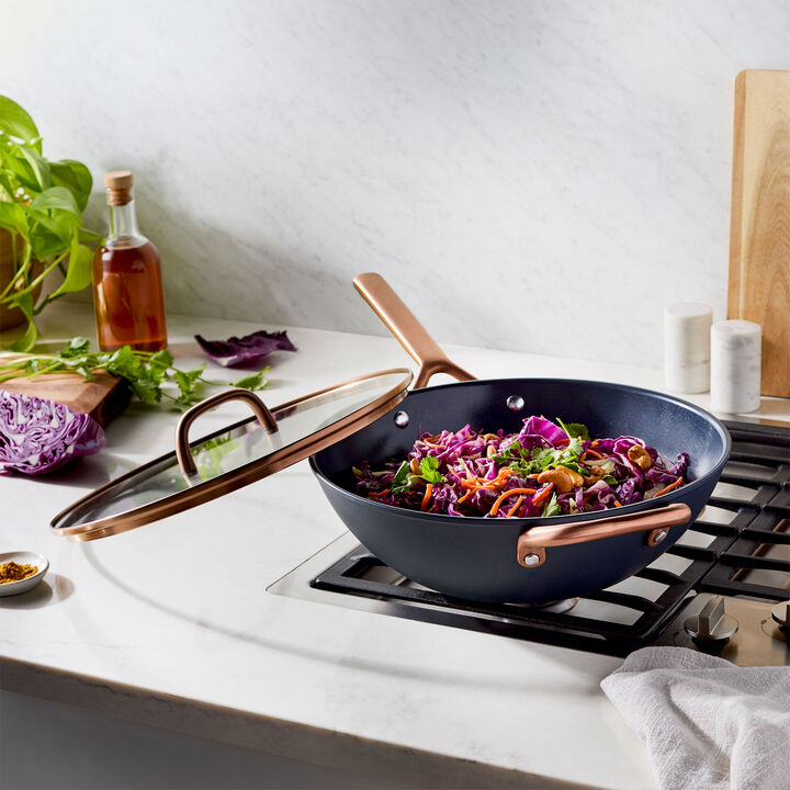 Milano, 12-inch, Wok With Glass Lid Ceramic Nonstick Titanium, Blue, large 2