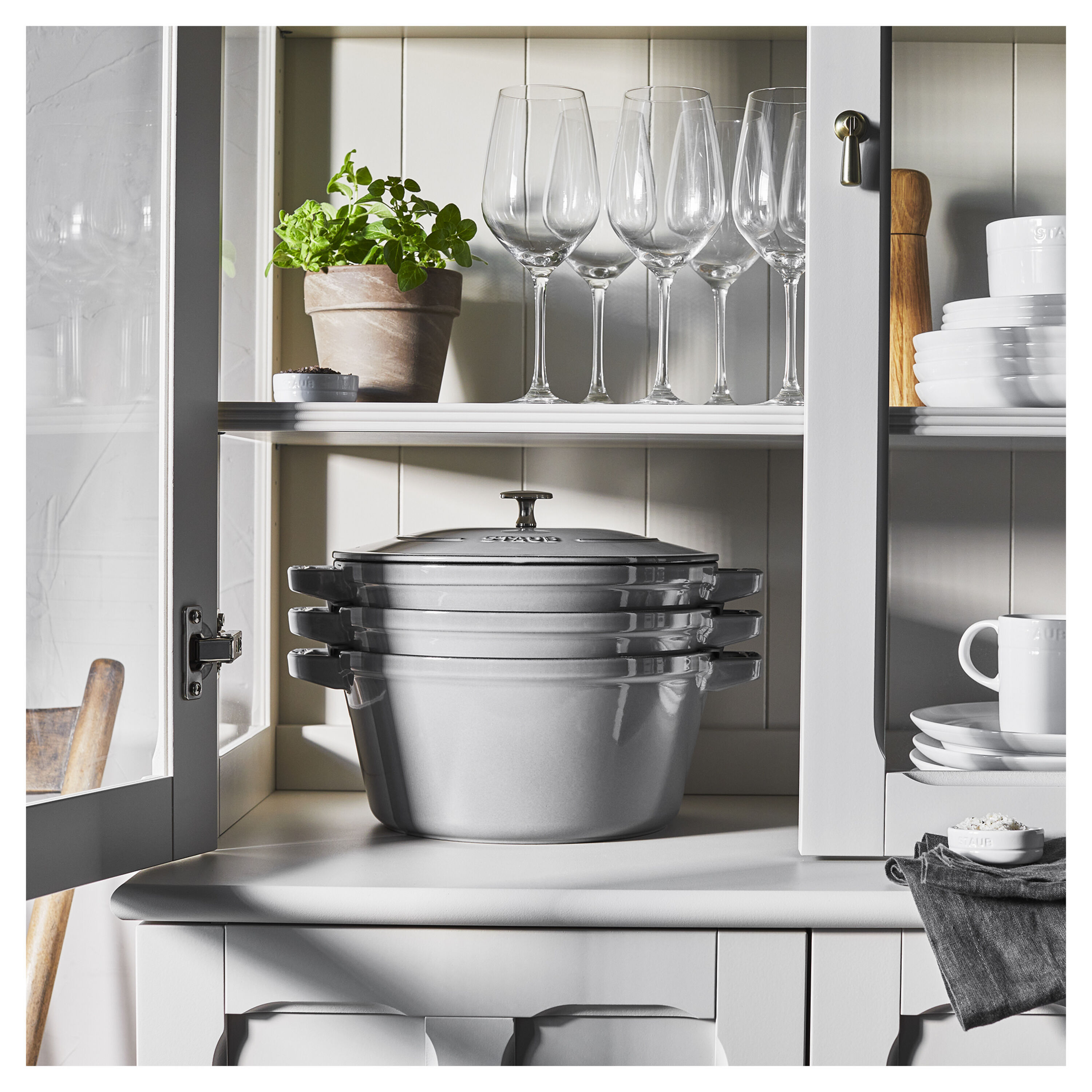 Staub Stackable Dutch Oven, Braiser, and Grill Pan with Lid