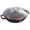 30 cm / 12 inch cast iron Wok with glass lid, grenadine-red,,large