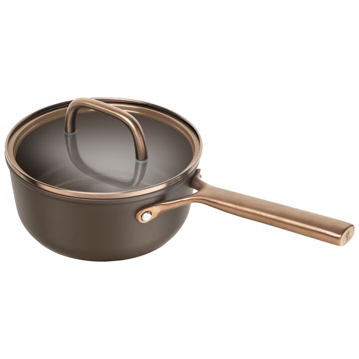 Milano, Stieltopf mit Glasdeckel 18 cm, Aluminium, Braun, large 1