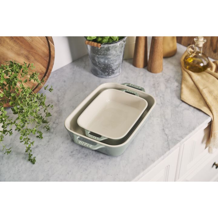 Stoneware, 2-pc, Rectangular Baking Dish Set, eucalyptus, large 2