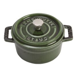 Staub 鋳物ホーロー鍋, ピコ・ココット 10 cm, ラウンド, バジルグリーン, 鋳鉄