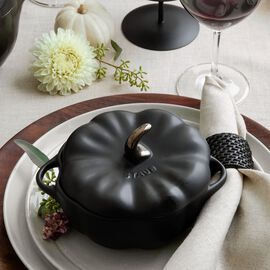 Cocotte 15 cm, Kürbis, Schwarz, Keramik