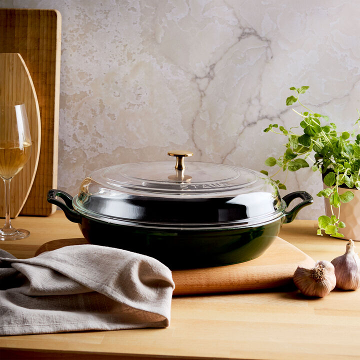 Cast Iron, 3.5 qt, Braiser With Glass Lid, Basil, large 2