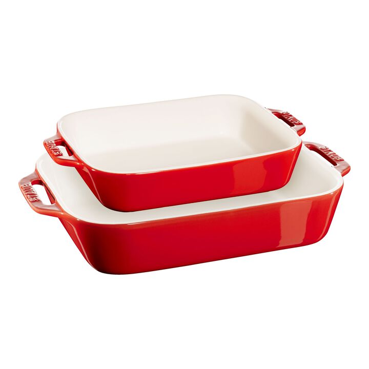 Stoneware, 2-pc, Rectangular Baking Dish Set, cherry, large 1