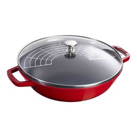 Staub Specialities, 30 cm / 12 inch cast iron Wok with glass lid, cherry - Visual Imperfections