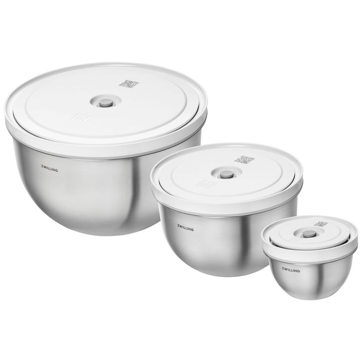 Fresh & Save BOWLS, Vakuum skål sæt S/M/L / 6-dele, Rustfrit stål, Sølv-Hvid, large 1