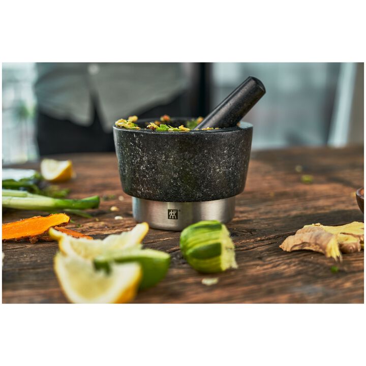 Spices, Mortel och mortelstöt 15 cm, Rund, Svart, Granit, large 4