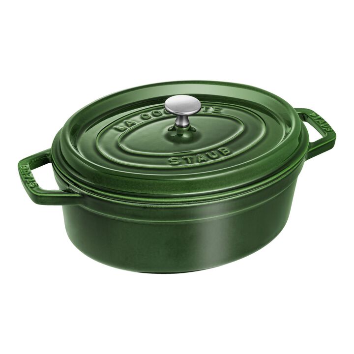 鋳物ホーロー鍋, ピコ・ココット 27 cm, オーバル, バジルグリーン, 鋳鉄, large 1