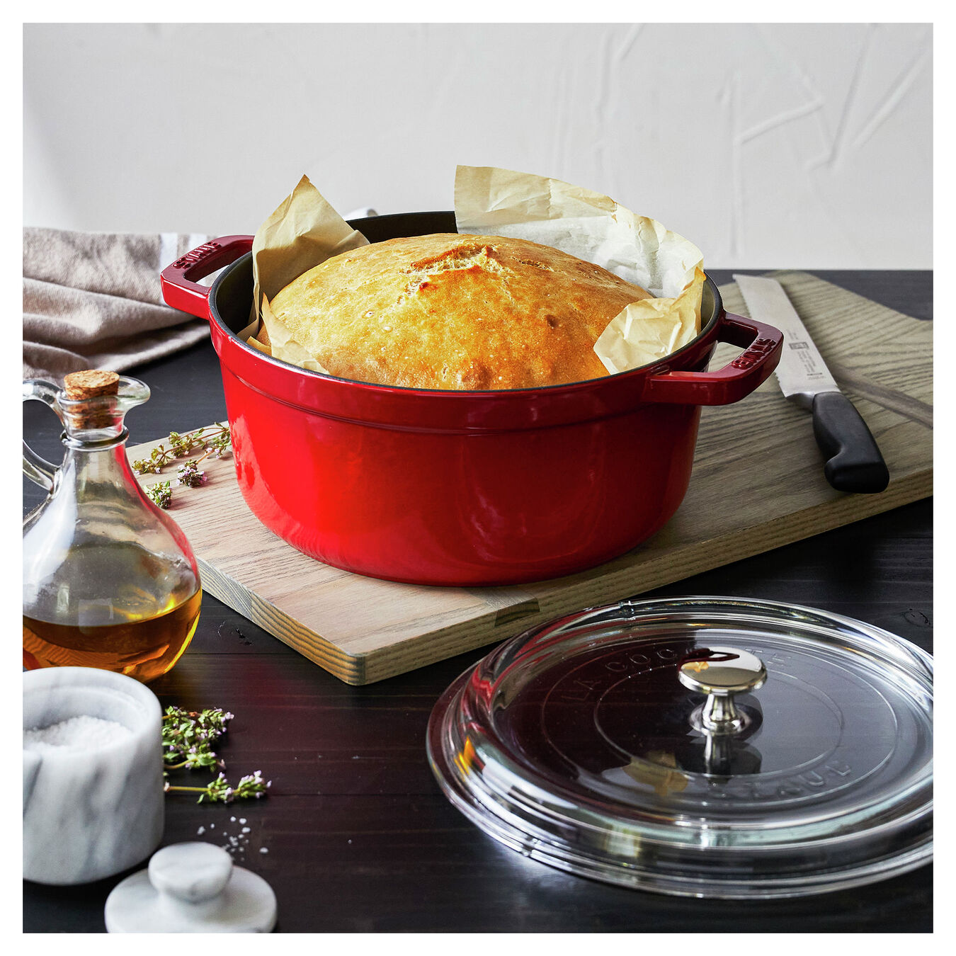 3.8 l cast iron round Cocotte with glass lid, cherry,,large 5