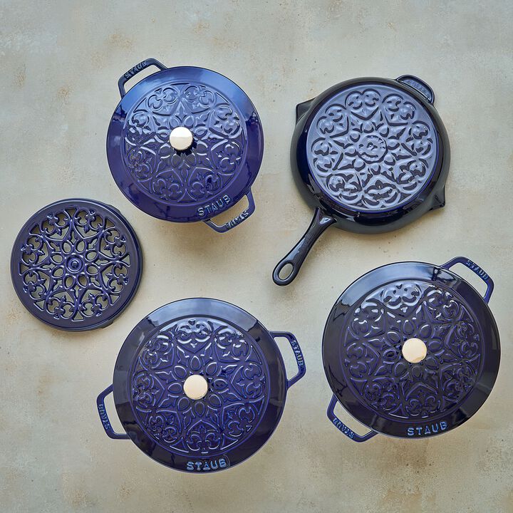 Cast Iron - Accessories, 9-inch, Round, Cast Iron Lilly Trivet, Dark Blue, large 4