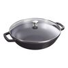30 cm / 12 inch cast iron Wok with glass lid, black - Visual Imperfections,,large