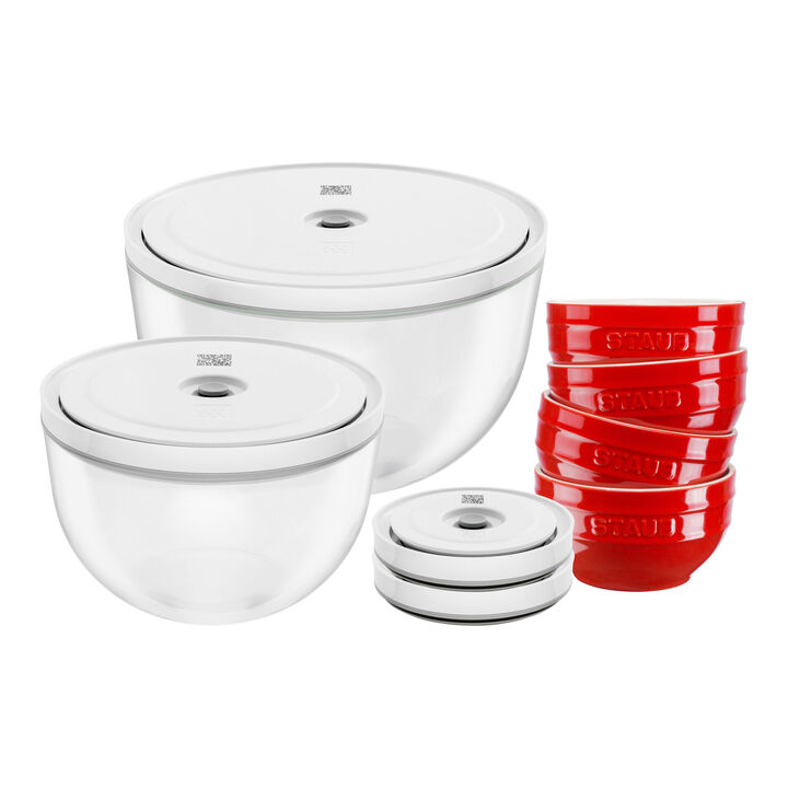 Fresh & Save Bowls,  Vakuumskålset Glas/Keramik, 10 delar, Körsbär, large 1