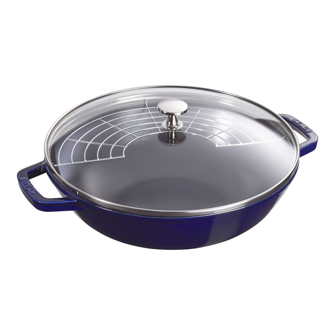 30 cm Cast iron Wok with glass lid dark-blue,,large 1