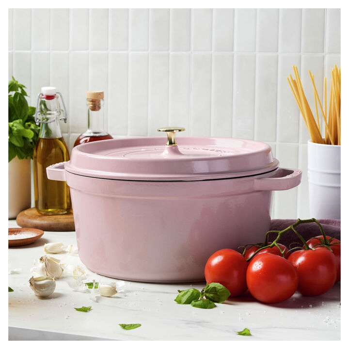 Cast Iron, 7 qt, Round, Dutch Oven, Pink Peony, large 2