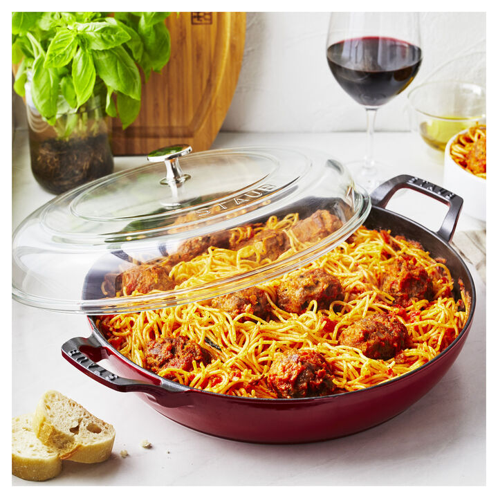 Cast Iron, 3.5 qt, Braiser With Glass Lid, Cherry, large 2