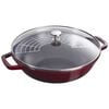 Specialities, 30 cm Cast iron Wok with glass lid grenadine-red, small 1