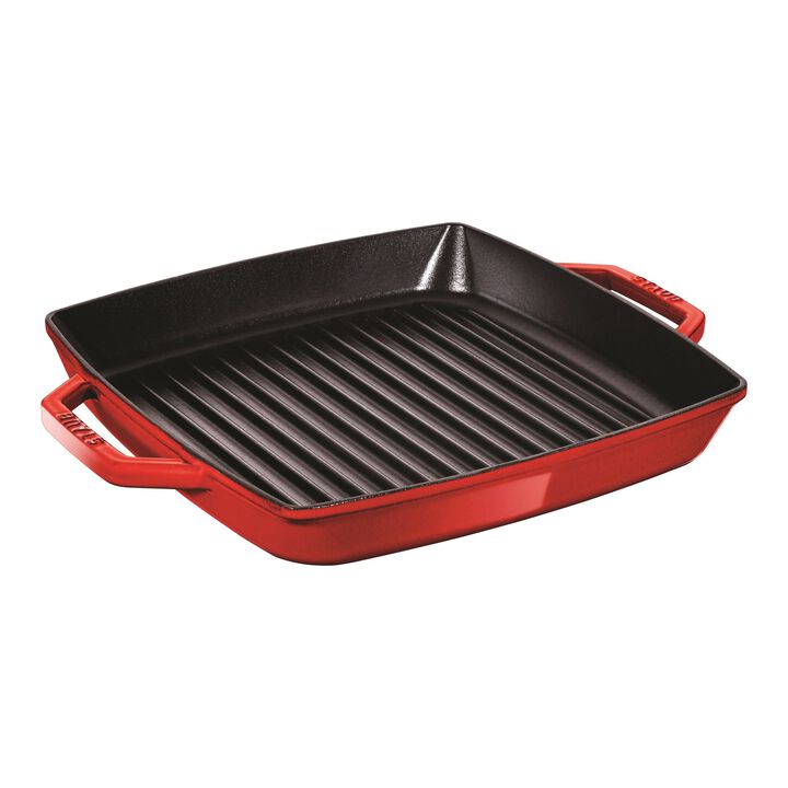 GRILL PAN WITH 8 PC BONUS STEAK KNIFE, 28 cm / 11 inch cast iron square Grill pan, cherry, large 1