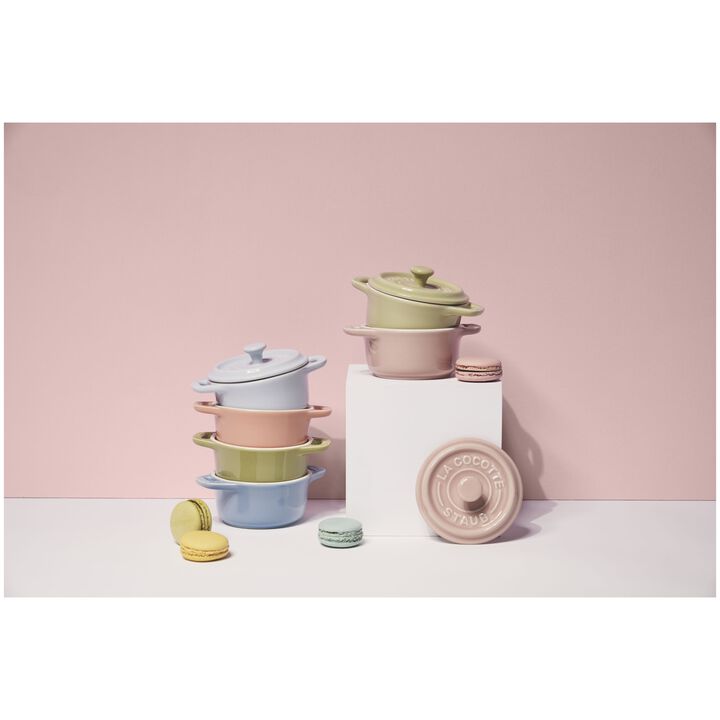 Ceramique, 6 Piece ceramic Cocotte set macaron, mixed Colours, large 3