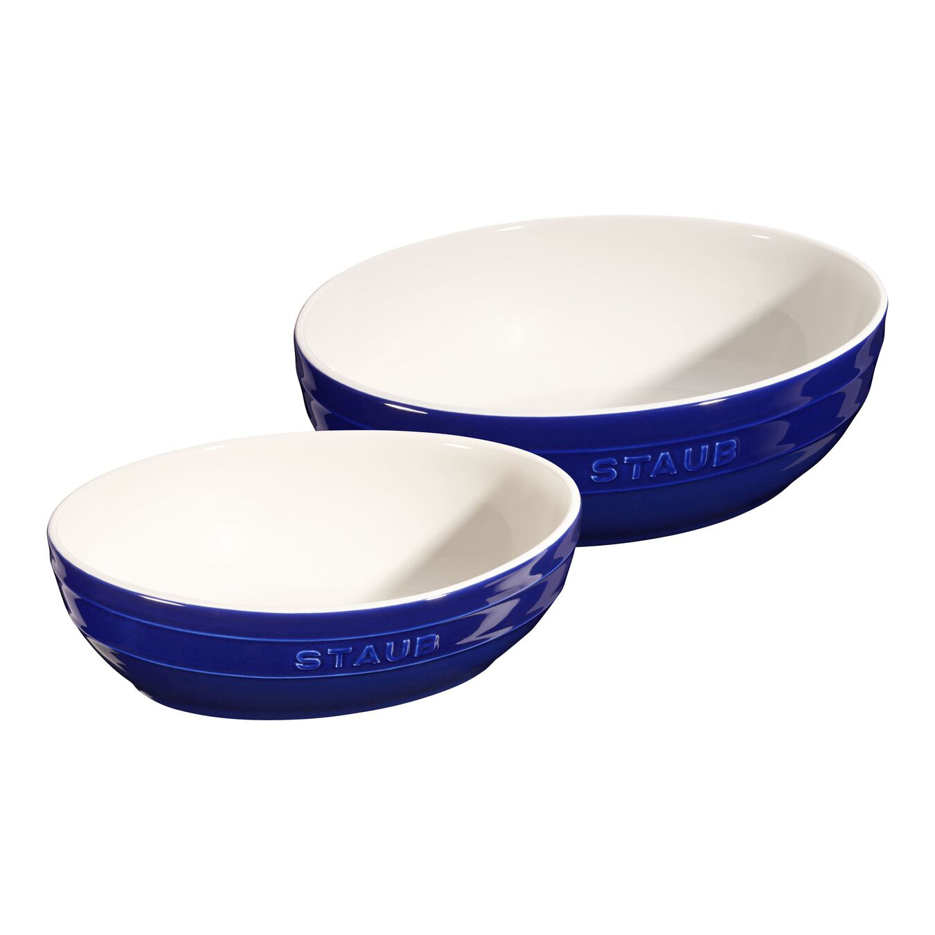 2 Piece ceramic oval Bowl set, dark-blue,,large 1