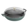 Braisers, 30 cm round Cast iron Saute pan with glass lid eucalyptus, small 1