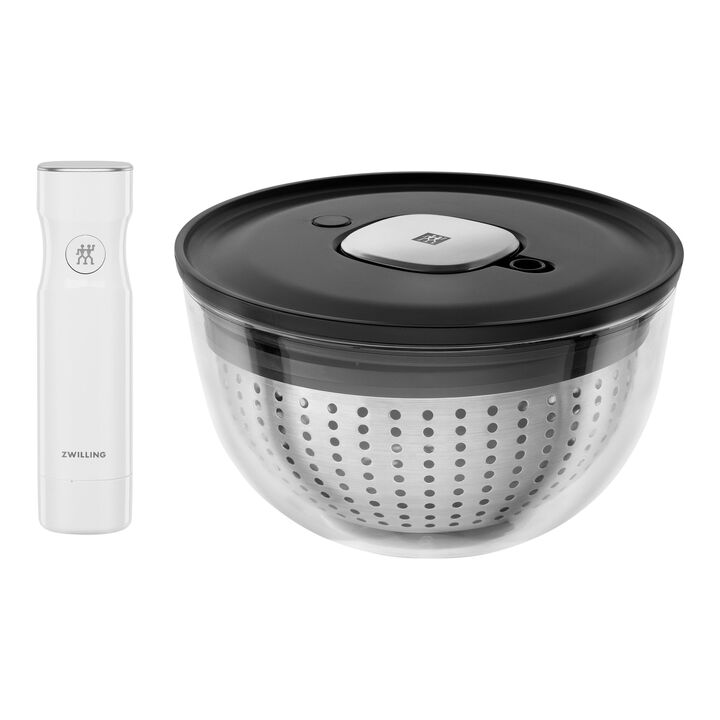 Fresh & Save, Essoreuse à salade avec pompe sous vide, 3-pcs. / 24 cm, gris / blanc, acier inoxydable / verre, large 1