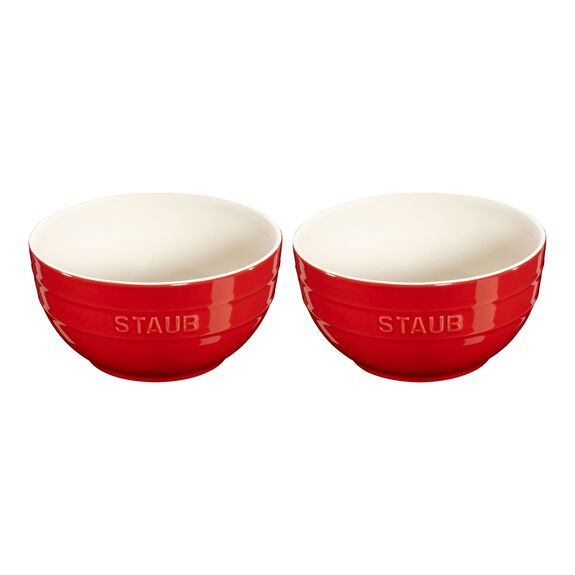 Staub Ceramic Bowls & Ramekins 2pc, Large Universal Bowl Set, cherry