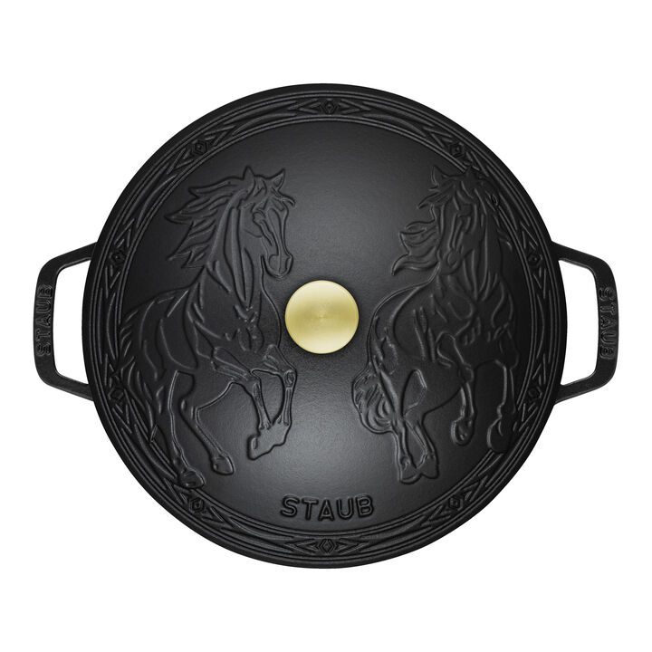 La Cocotte, 4.8 l cast iron round Year of the Horse French Oven, black, large 3