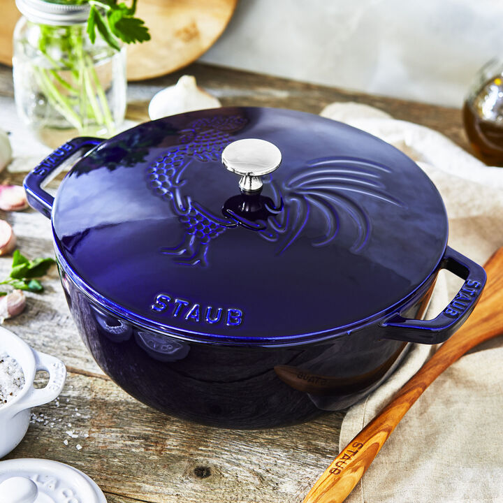 Cast Iron, 3.75 qt, Essential French Oven Rooster Lid, dark blue, large 2