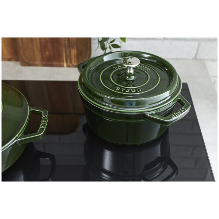 鋳物ホーロー鍋, ピコ・ココット 20 cm, ラウンド, バジルグリーン, 鋳鉄, large 2