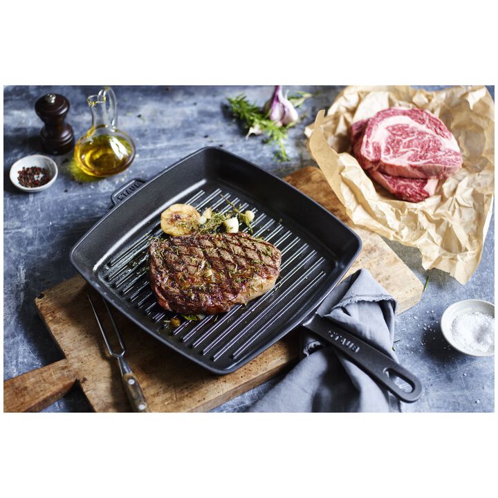 Cast Iron, 12-inch, Cast Iron, Square, Grill Pan, Black Matte, large 2