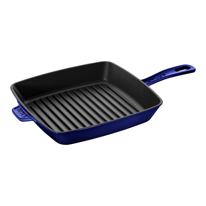 Cast Iron, 12-inch, Cast Iron, Square, Grill Pan, Dark Blue, large 1