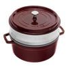 26 cm round Cast iron Cocotte with steamer grenadine-red,,large