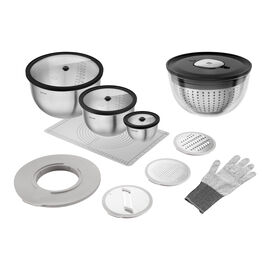 Salatset mit Accessoires, 14-tlg. /S/M/L, Schwarz / Grau, Edelstahl / Glas