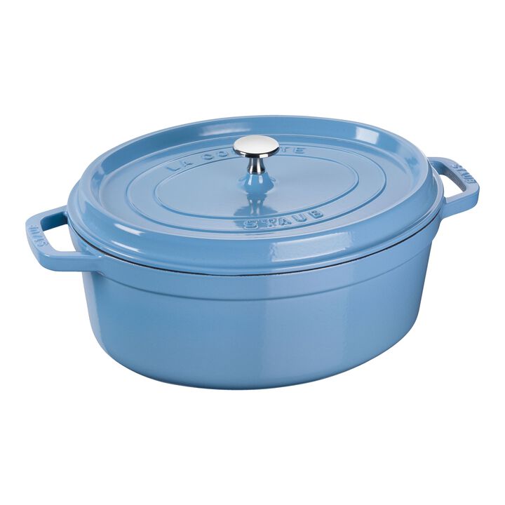 Cast Iron, 5.75 qt, Oval, Dutch Oven, French Blue, large 1