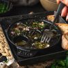 Cast Iron, 5.5-inch, Escargot Dish with six holes, Matte Black, small 3