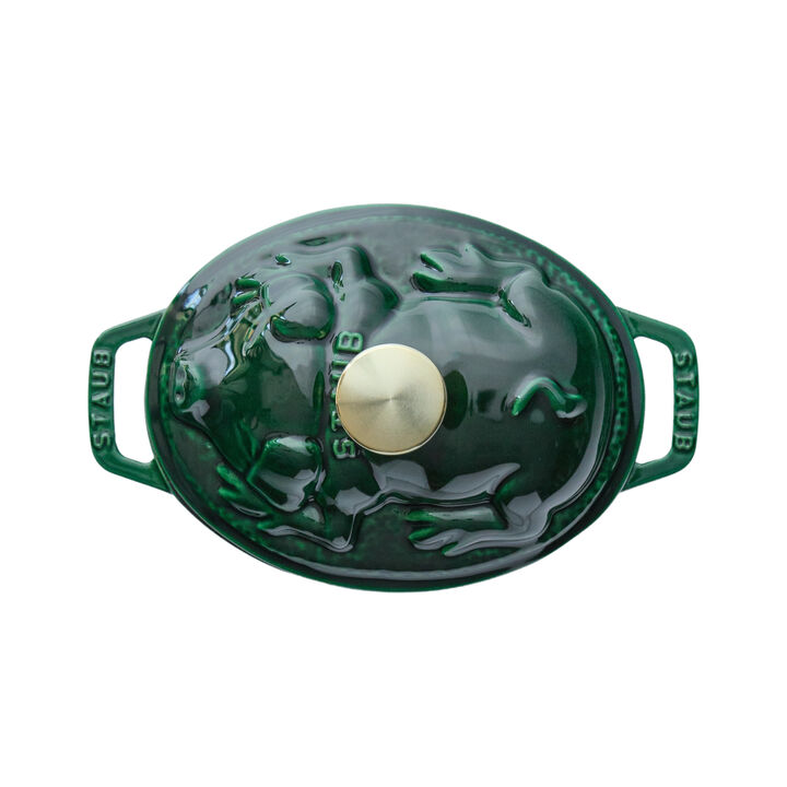 鋳物ホーロー鍋, ピギーココット 17 cm, オーバル, バジルグリーン, 鋳鉄, large 2
