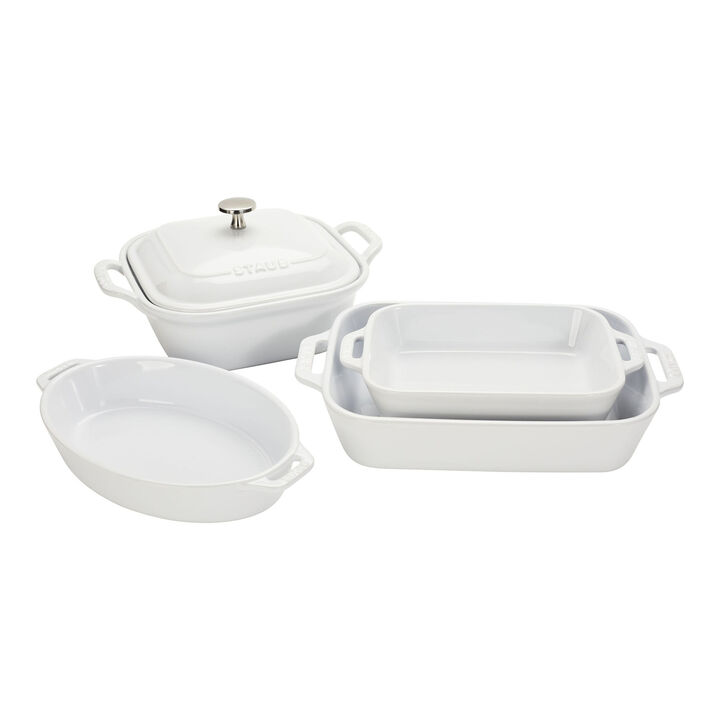 Stoneware, 5-pc, Mixed Baking Dish Set, white, large 1