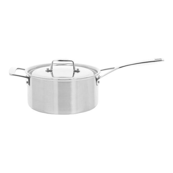 Essential 5, 3.8 l 18/10 Stainless Steel round sauce pan with lid 4QT, silver, large 1