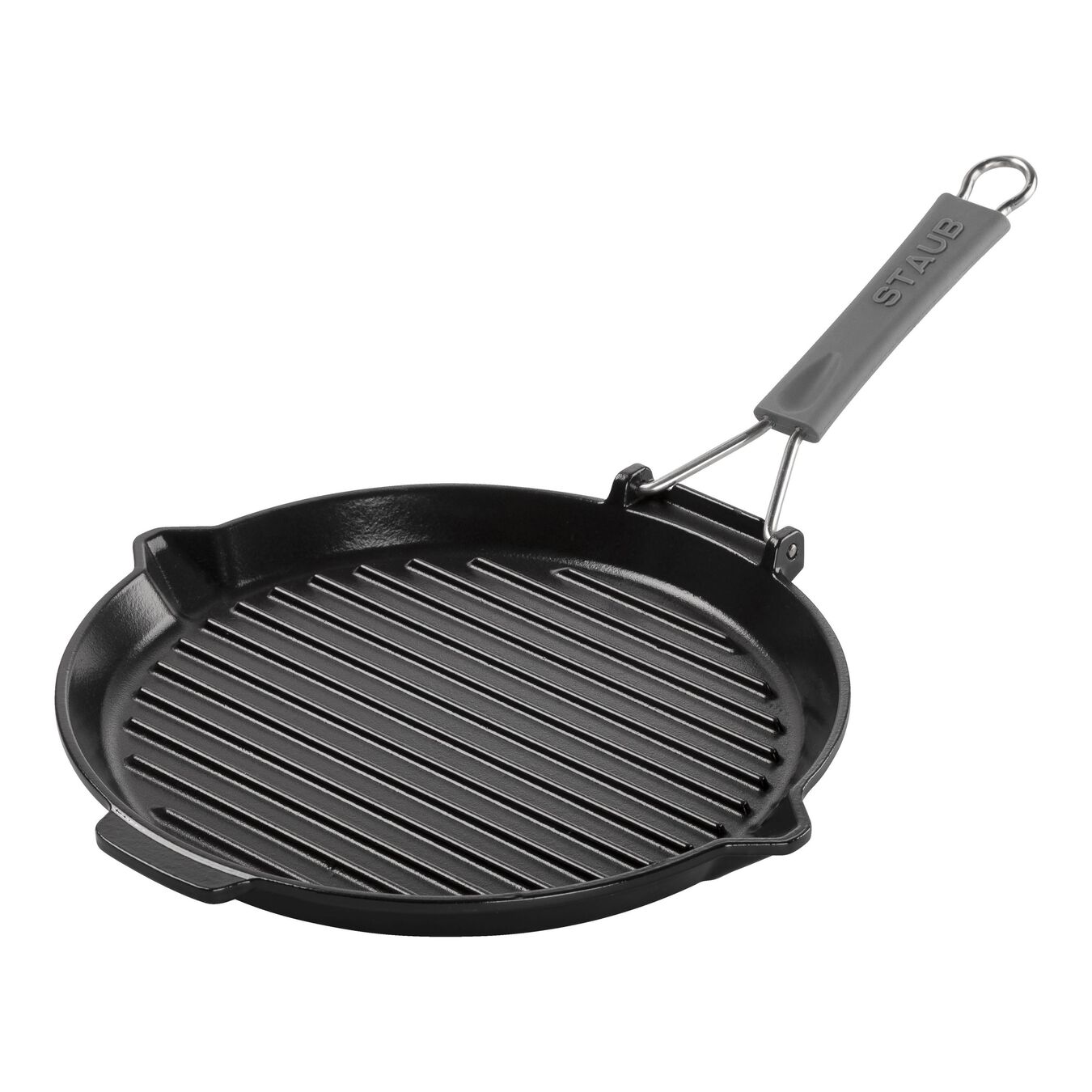 28 cm round Cast iron Grill pan with pouring spout black,,large 1